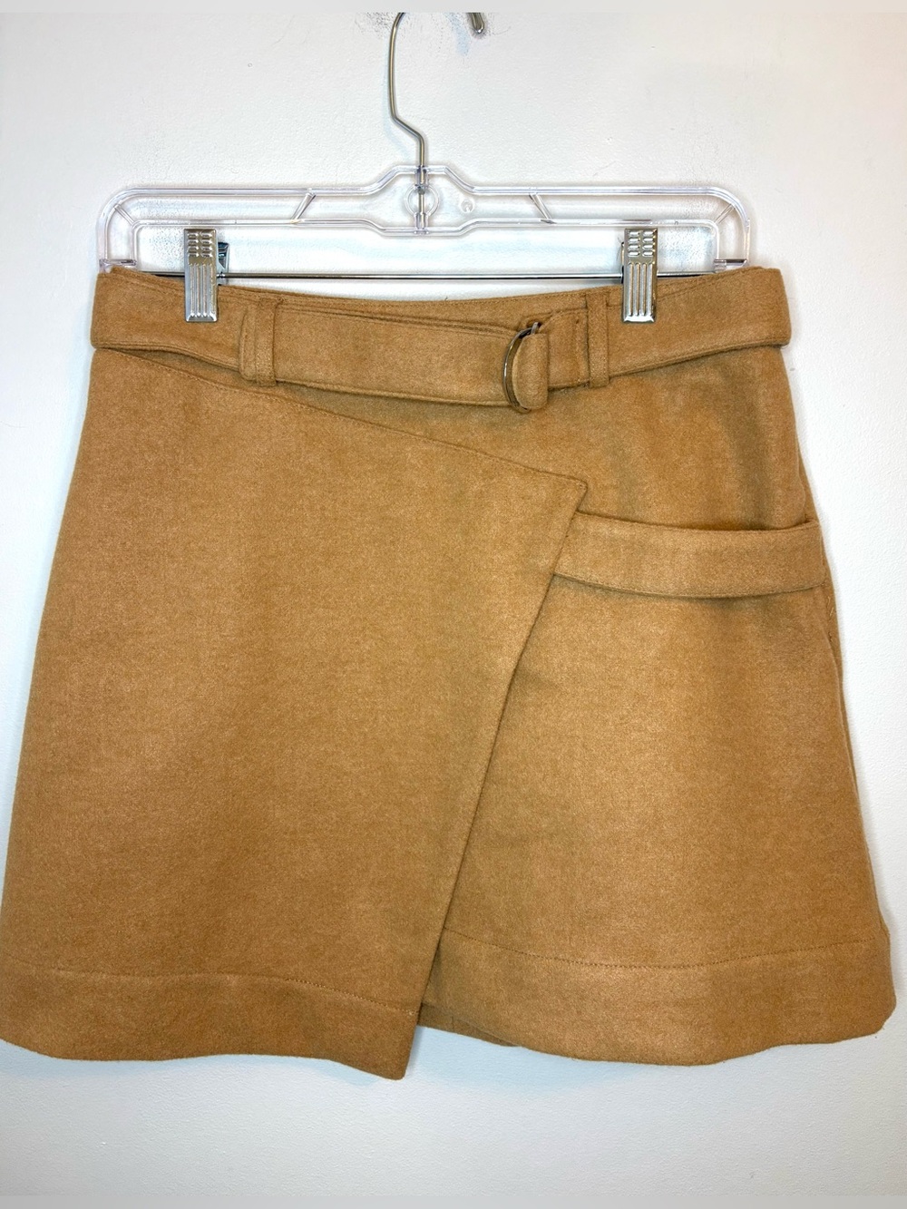 Maeve Anthropologie Camel Wool Blend Belted Wrap Mini Skirt Size 4